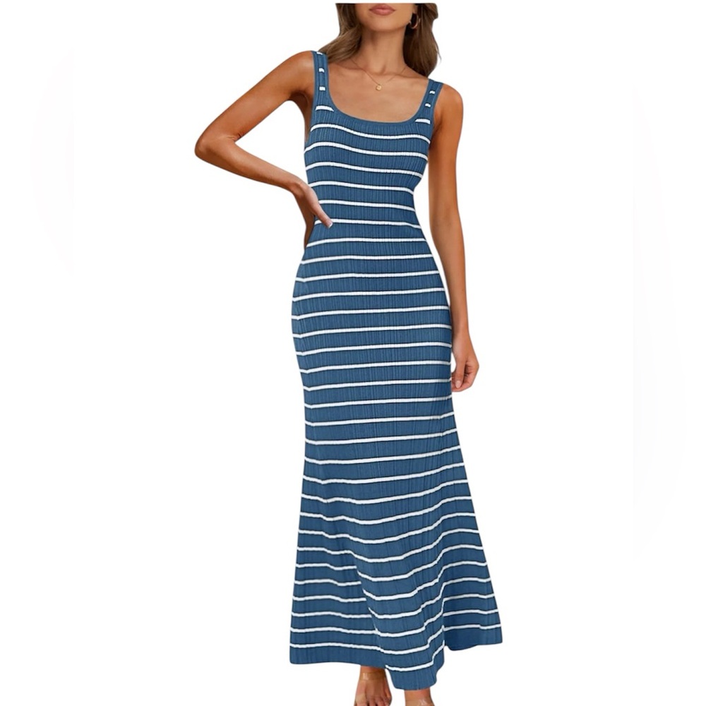 👗Merokeety Blue and White Striped Tank Maxi Dress Women’s Size Medium NWT 👗